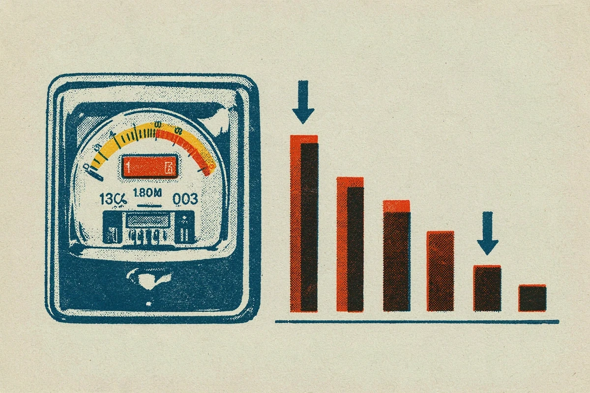 Compteur électrique avec aiguille et barres de consommation décroissantes