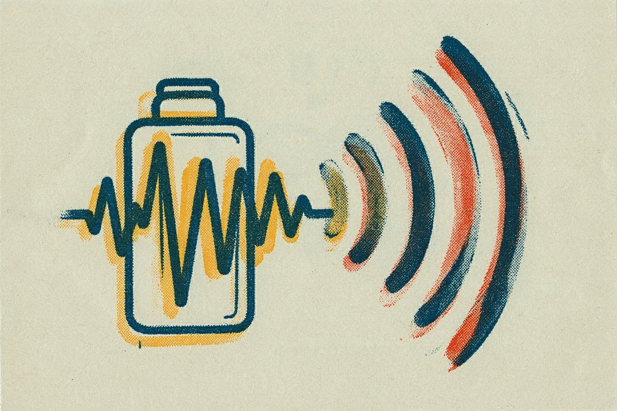 Badge à mémoire porté sur un vêtement avec forme d'onde et ondes d'écoute