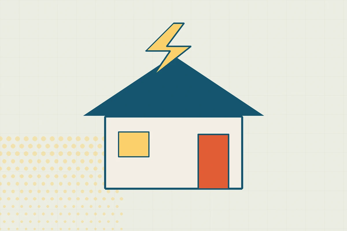 Maison schématisée avec un éclair, symbolisant l'énergie domestique